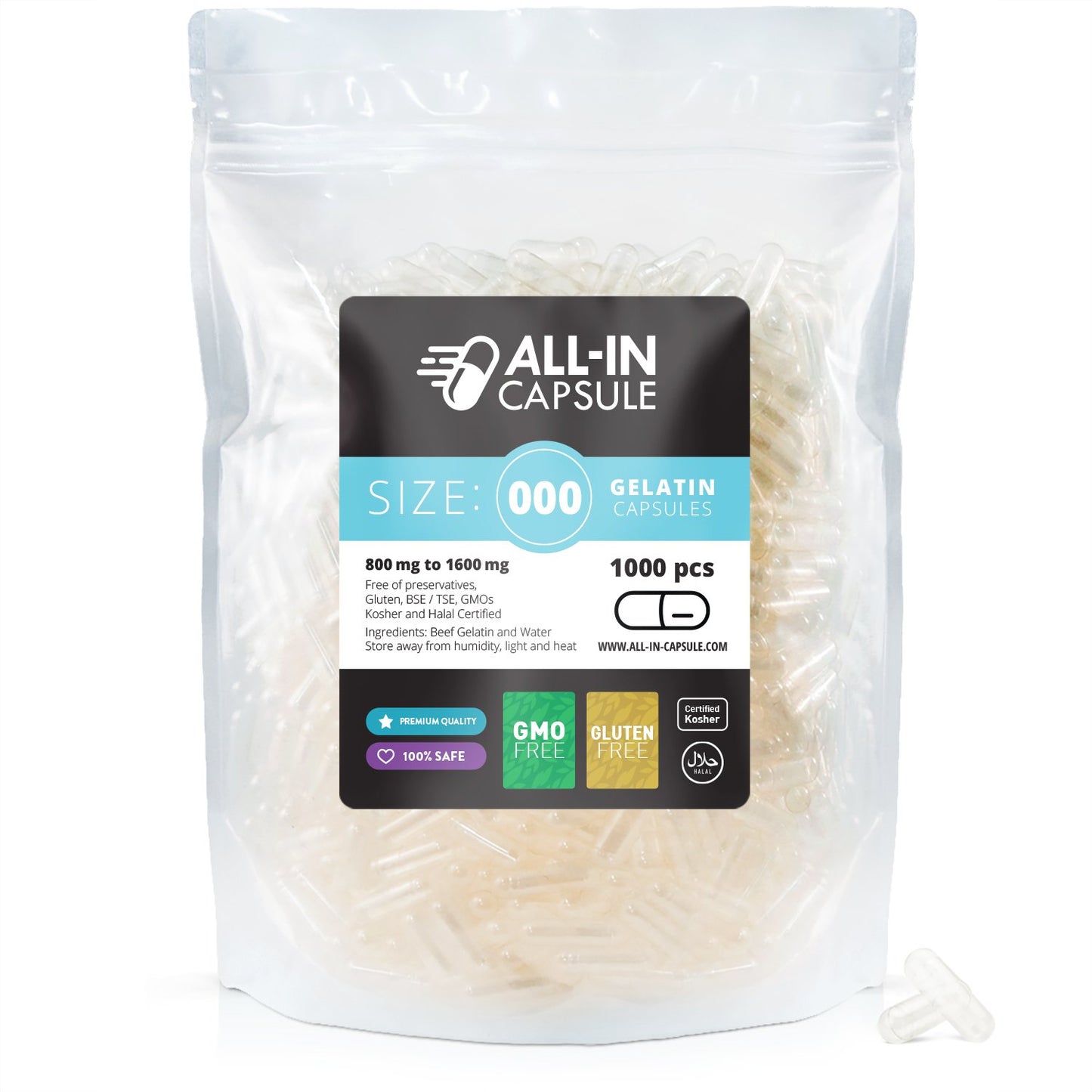 Empty Gelatin Capsules - Size 000 - 1000 count