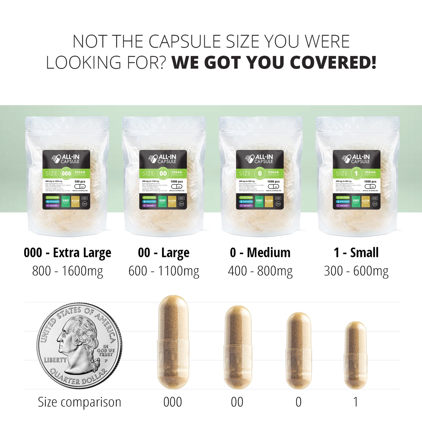 Empty PreSeparated Gelatin Capsules - Size 00 - 1000 count