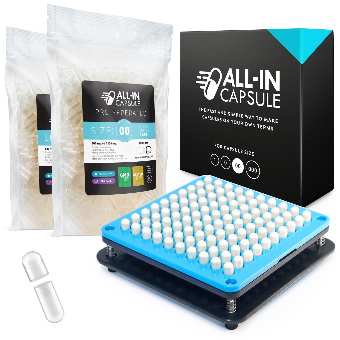 Capsule Filling Machine Size 00 With 1000 Empty PRESEPARATED Gelatin Capsules