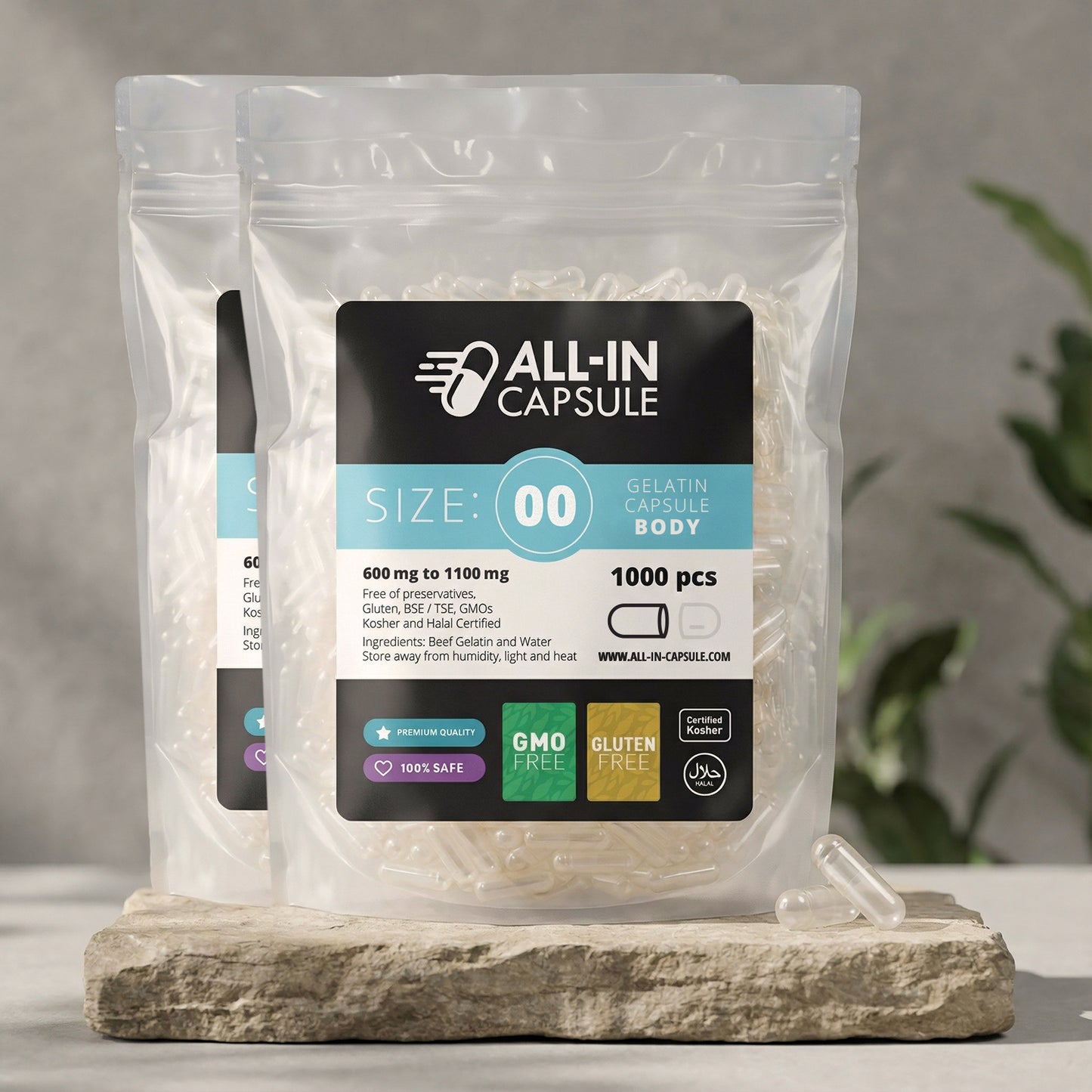 Empty PreSeparated Gelatin Capsules - Size 00 - 1000 count