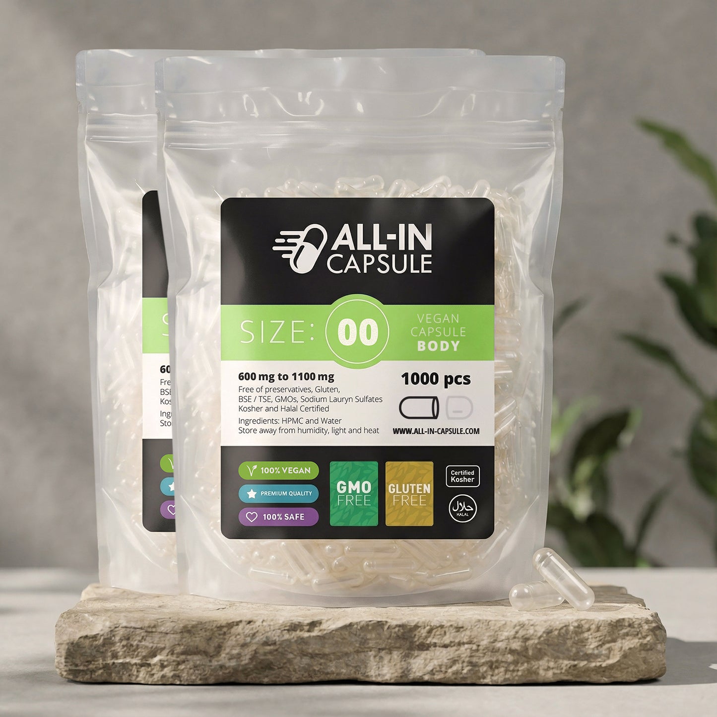 Empty PreSeparated Vegetarian Capsules - Size 00 - 1000 count