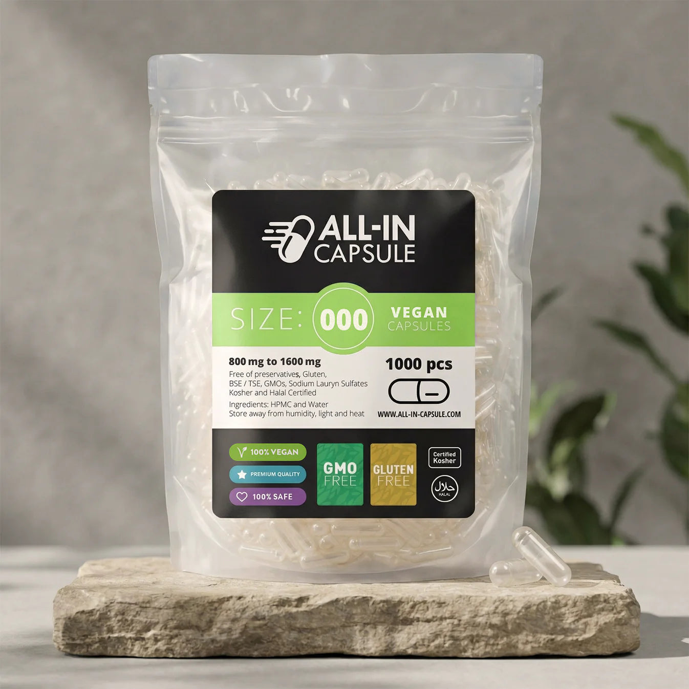 Empty Vegetarian Capsules - Size 00 - 1000 count