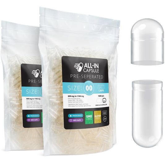 Empty PreSeparated Gelatin Capsules - Size 00 - 1000 count