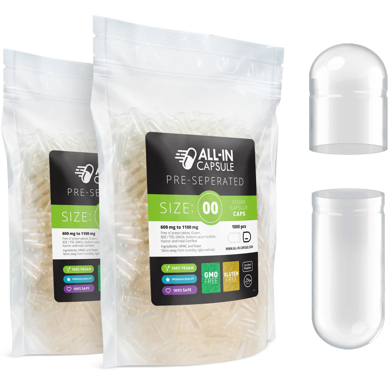 Empty PreSeparated Vegetarian Capsules - Size 00 - 1000 count